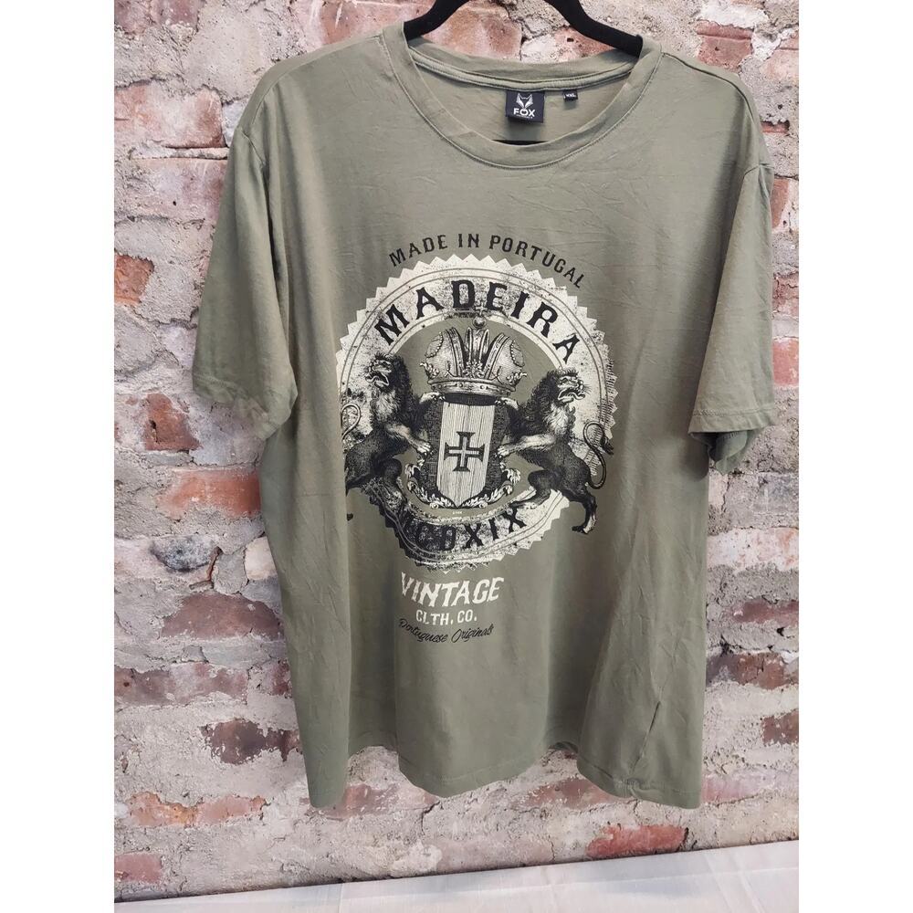 Fox Originals Mens T-Shirt Size XXL Madeira Portugal Vintage Graphic Olive Green
